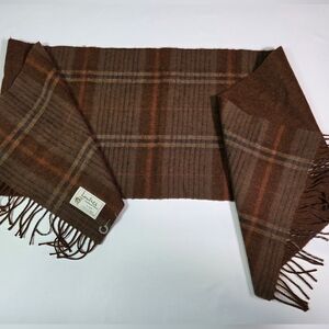 Lautrec Cashmere Blend Plaid Fringe Scarf Brown Soft Winter Wrap